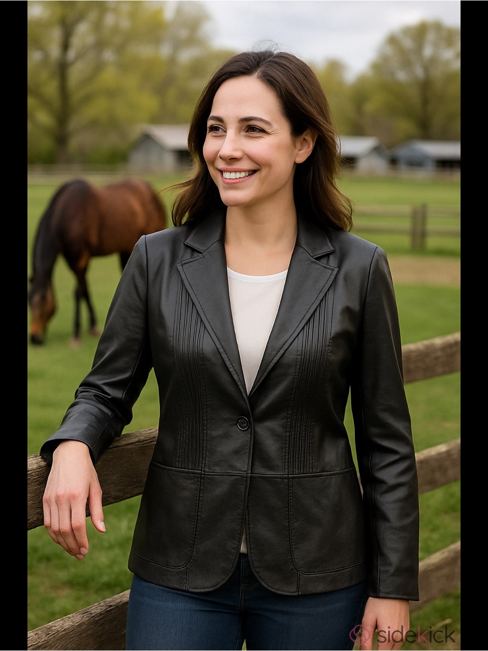NWOT** Women's Black Faux Leather Blazer Jacket - Single Button Tailored Fit